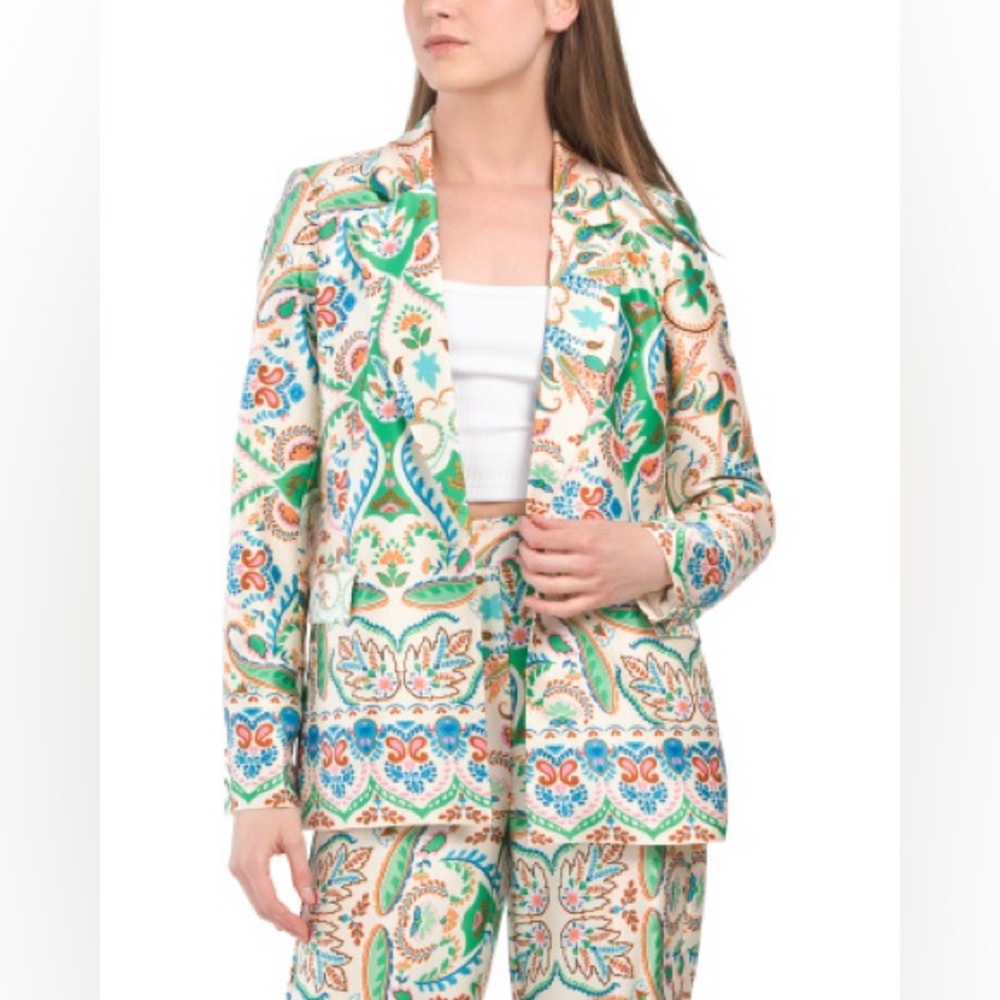 Rachel Zoe Multicolor Paisley Blazer in Cream, Green & Blue